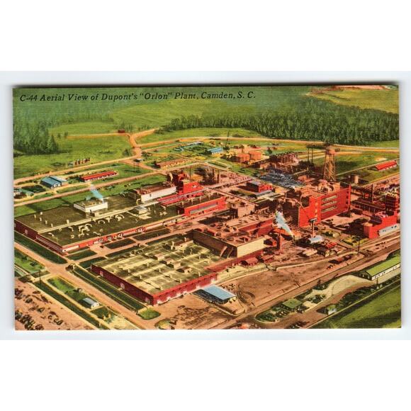Vintage Linen Postcard Aerial View of DuPont Orlon Plant Camden SC - Picture 1 of 2